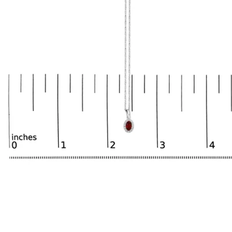 10K White Gold 5x3mm Red Garnet and Diamond Accent Halo Oval Shape Pendant Necklace