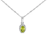 10K White Gold Yellow Peridot and Diamond Accent Halo Oval Shape Pendant Necklace