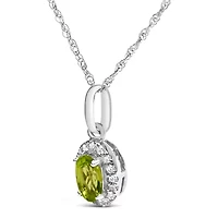 10K White Gold Yellow Peridot and Diamond Accent Halo Oval Shape Pendant Necklace