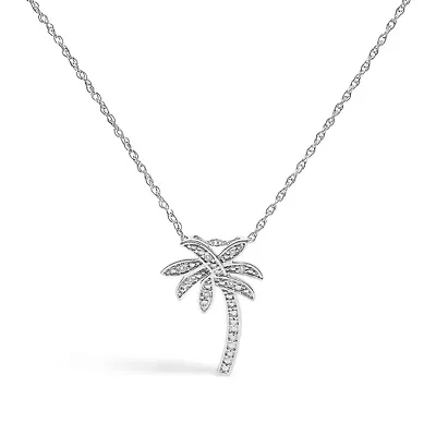 Sterling Silver Diamond Accent Palm Tree Pendant Necklace - 18" Inches