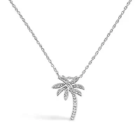 .925 Sterling Silver Diamond Accent Palm Tree Pendant Necklace - 18" Inches