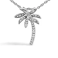 .925 Sterling Silver Diamond Accent Palm Tree Pendant Necklace - 18" Inches