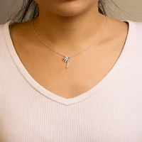 .925 Sterling Silver Diamond Accent Palm Tree Pendant Necklace - 18" Inches