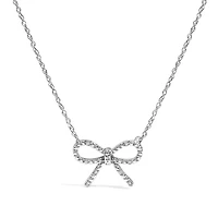 .925 Sterling Silver Diamond Accent Ribbon Bow Knot Pendant Necklace - 18" Inches