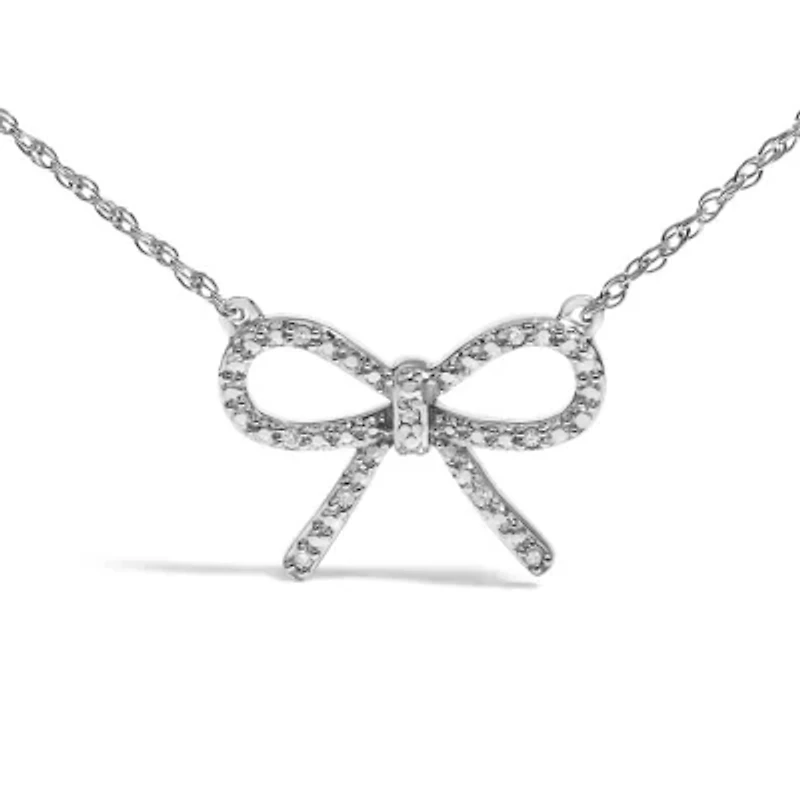 .925 Sterling Silver Diamond Accent Ribbon Bow Knot Pendant Necklace - 18" Inches