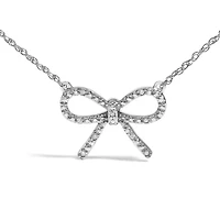 .925 Sterling Silver Diamond Accent Ribbon Bow Knot Pendant Necklace - 18" Inches