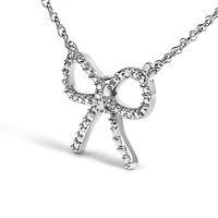 .925 Sterling Silver Diamond Accent Ribbon Bow Knot Pendant Necklace - 18" Inches