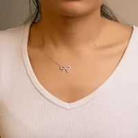 .925 Sterling Silver Diamond Accent Ribbon Bow Knot Pendant Necklace - 18" Inches