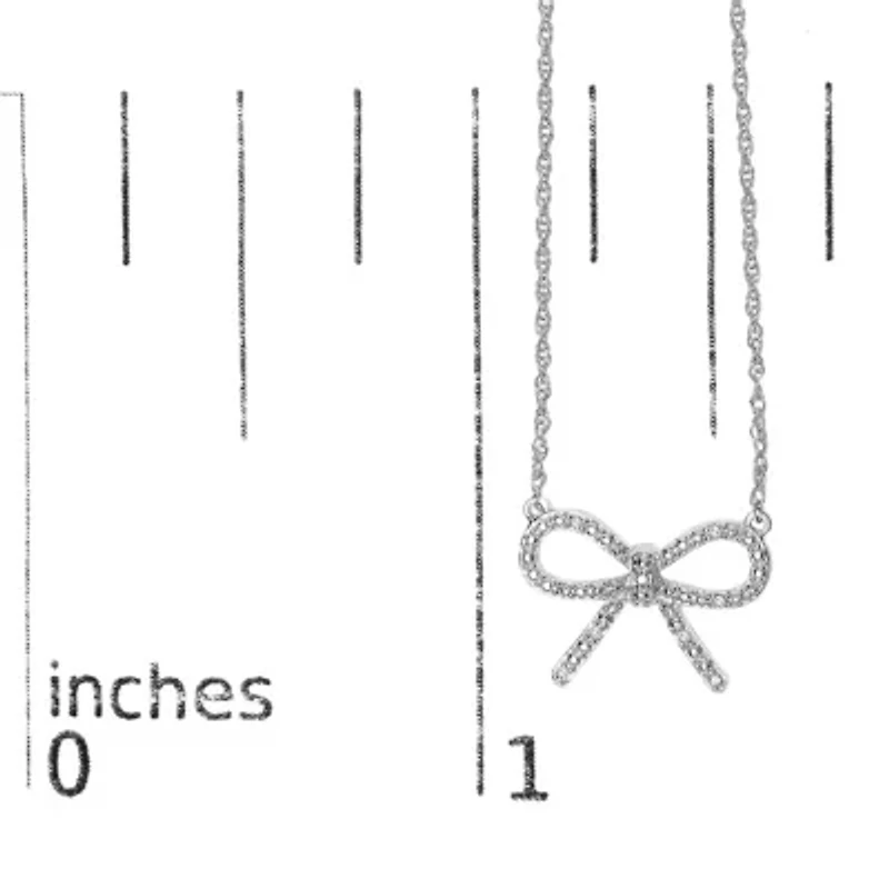 .925 Sterling Silver Diamond Accent Ribbon Bow Knot Pendant Necklace - 18" Inches
