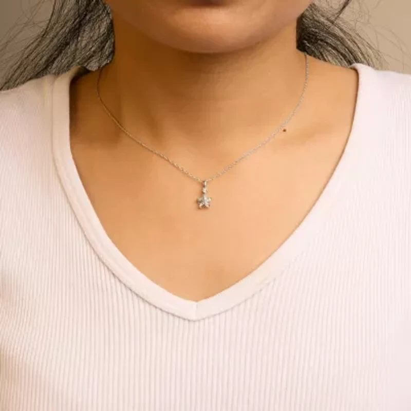 Silver Diamond Accent Flower Pendant Necklace