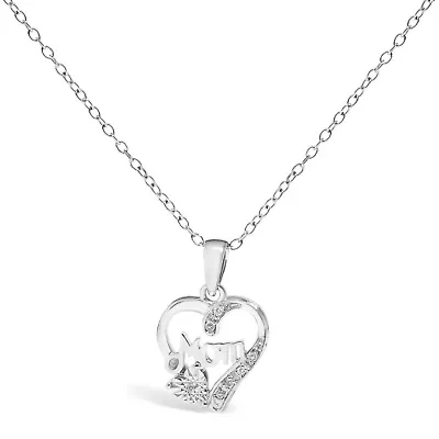 Sterling Silver Diamond Accent Mom with Heart Pendant Necklace - 18" Inches