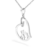Silver Double Elephant Diamond Accent Heart Pendant Necklace