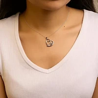 Silver Double Elephant Diamond Accent Heart Pendant Necklace