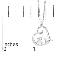 Silver Double Elephant Diamond Accent Heart Pendant Necklace