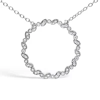 Lab Created Silver 1/7 Cttw Lab Grown Diamond Beaded Love Circle Pendant Necklace
