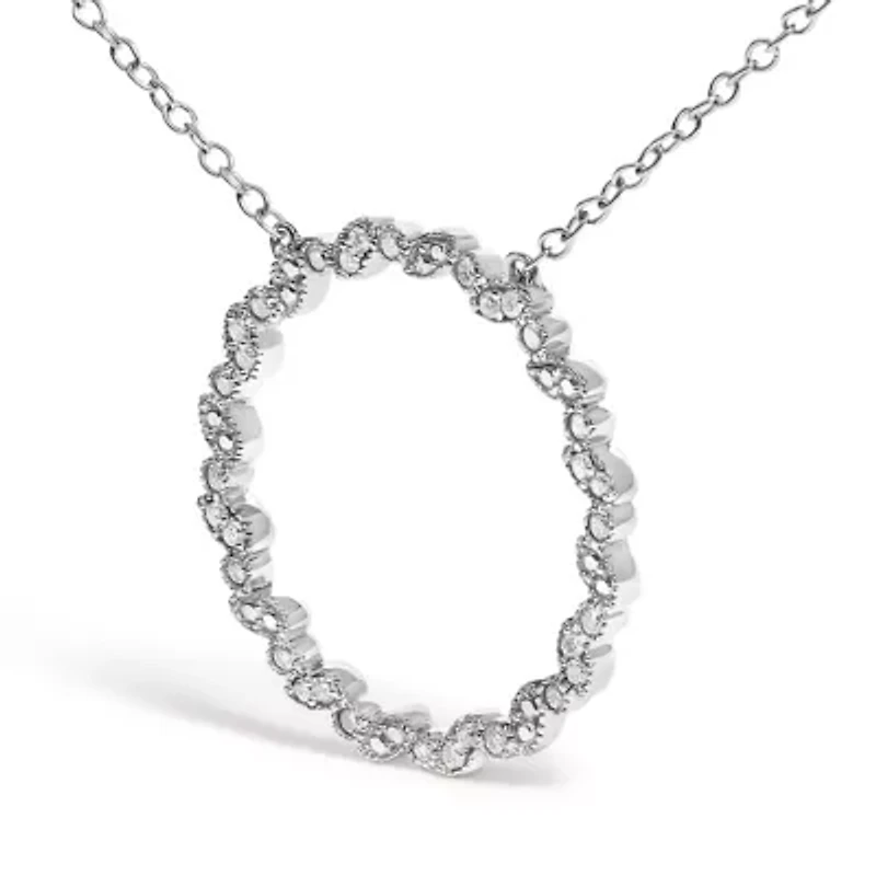 Lab Created Silver 1/7 Cttw Lab Grown Diamond Beaded Love Circle Pendant Necklace