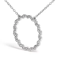 Lab Created Silver 1/7 Cttw Lab Grown Diamond Beaded Love Circle Pendant Necklace