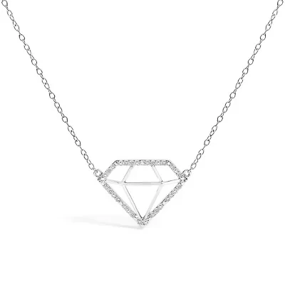 Lab Created Silver 1/7 Cttw Lab Grown Diamond Diamond Shaped Pendant Necklace