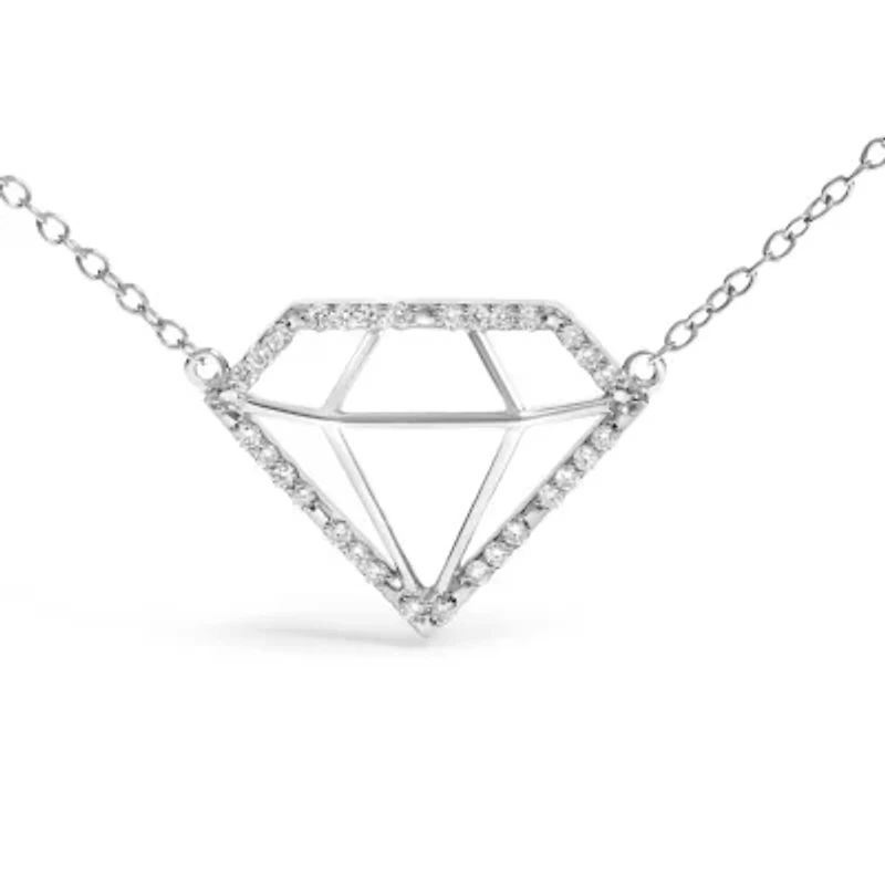 Lab Created Silver 1/7 Cttw Lab Grown Diamond Diamond Shaped Pendant Necklace