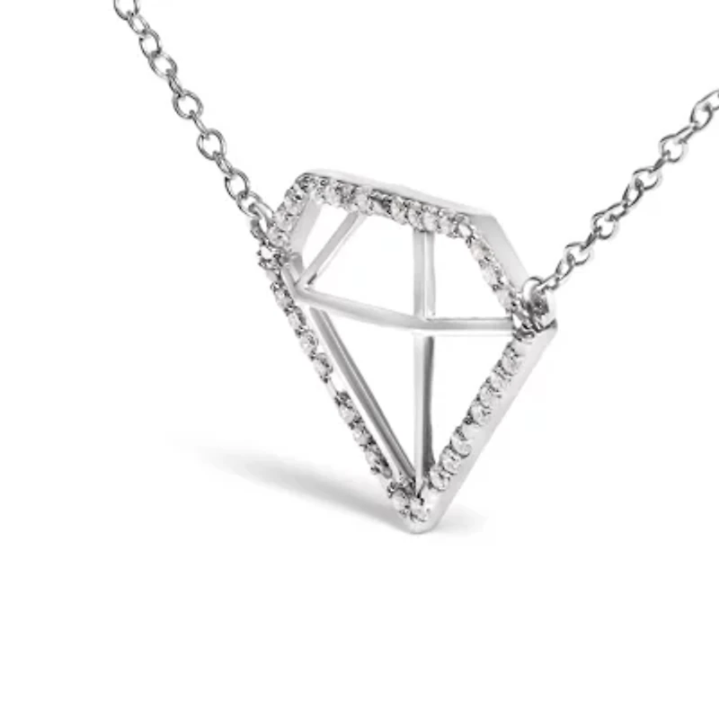 Lab Created Silver 1/7 Cttw Lab Grown Diamond Diamond Shaped Pendant Necklace