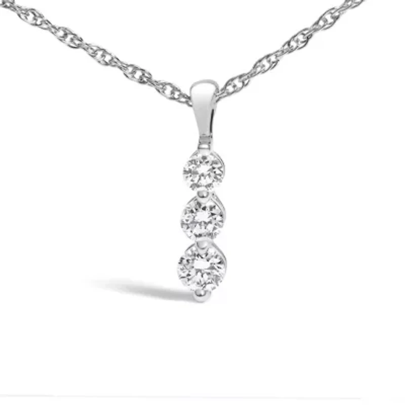 Lab Created Silver 1/7 Cttw Lab Grown Diamond Three Stone Diamond Pendant Necklace - 18" Inches