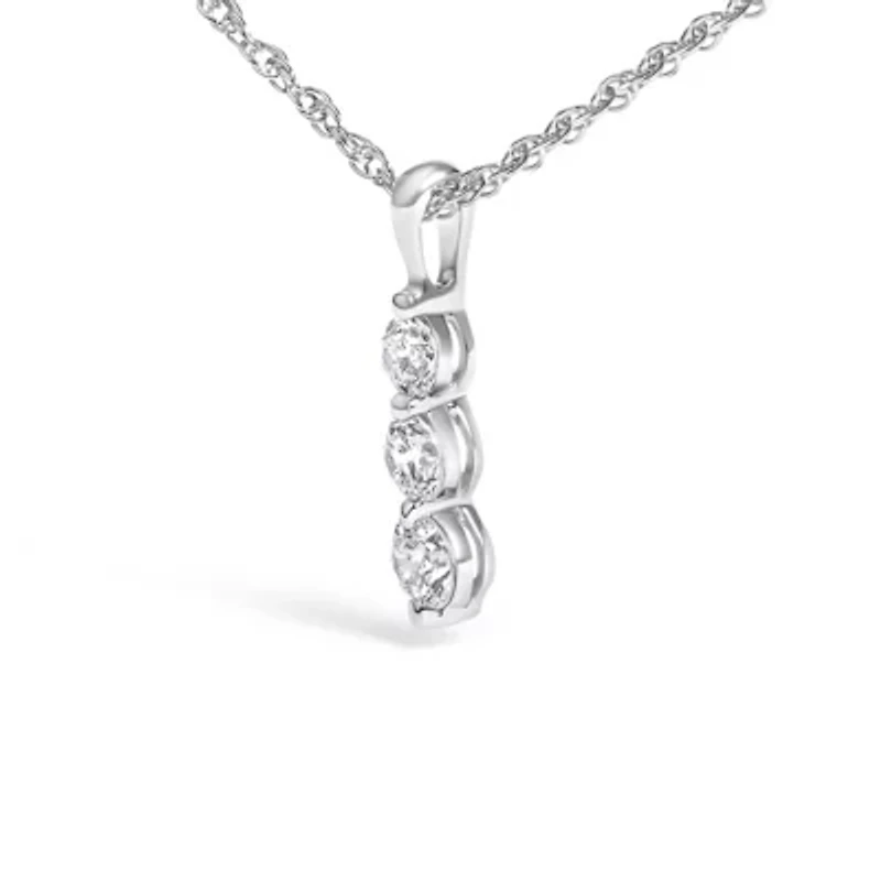 Lab Created Silver 1/7 Cttw Lab Grown Diamond Three Stone Diamond Pendant Necklace - 18" Inches