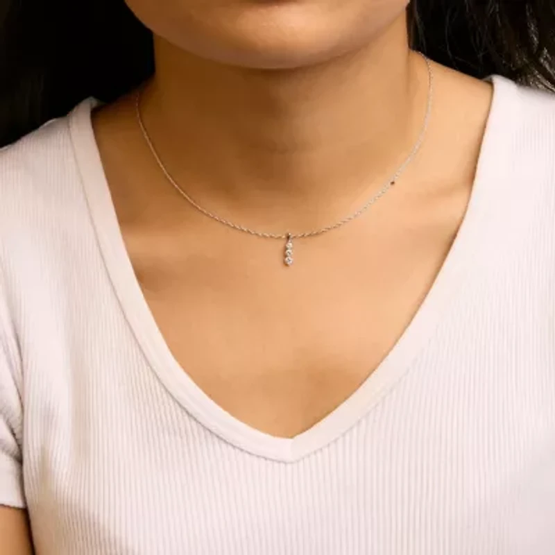 Lab Created Silver 1/7 Cttw Lab Grown Diamond Three Stone Diamond Pendant Necklace - 18" Inches