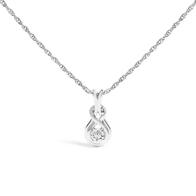 Lab Created Sterling Silver 1/10 Cttw Lab Grown Diamond Love Knot Solitaire Pendant Necklace - Size 18 Inches
