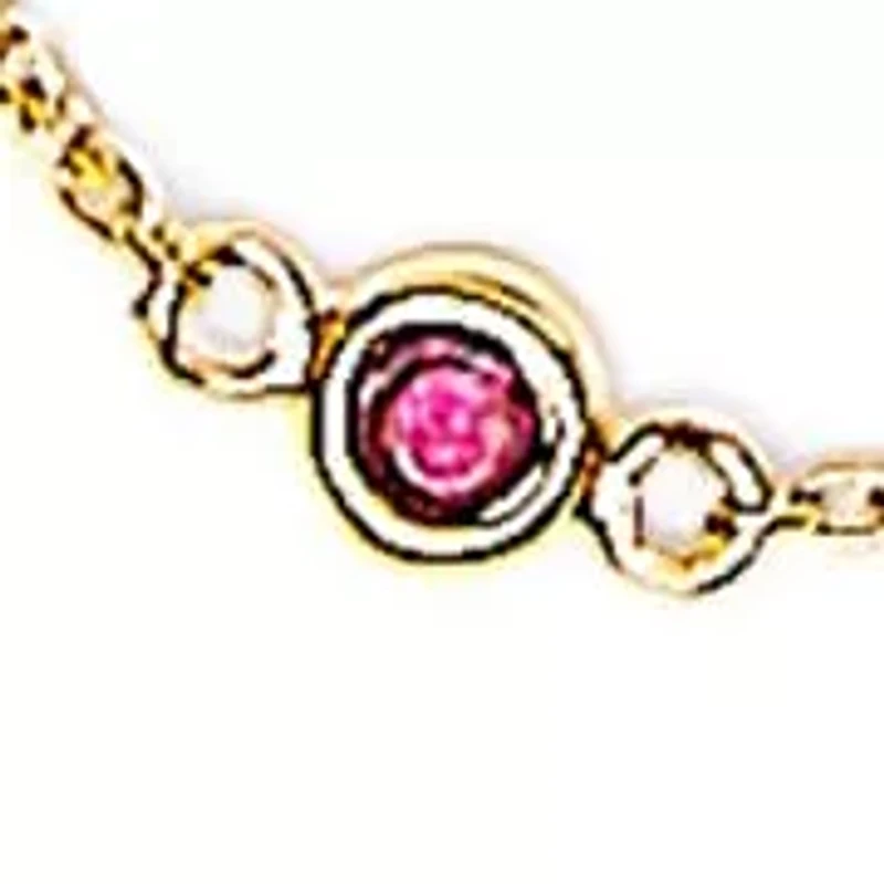 14K Yellow Gold Alternating Red Ruby and White Diamond Bezel Station Chain Bracelet