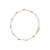 14K Yellow Gold Alternating Red Ruby and White Diamond Bezel Station Chain Bracelet