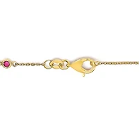 14K Yellow Gold Alternating Red Ruby and White Diamond Bezel Station Chain Bracelet