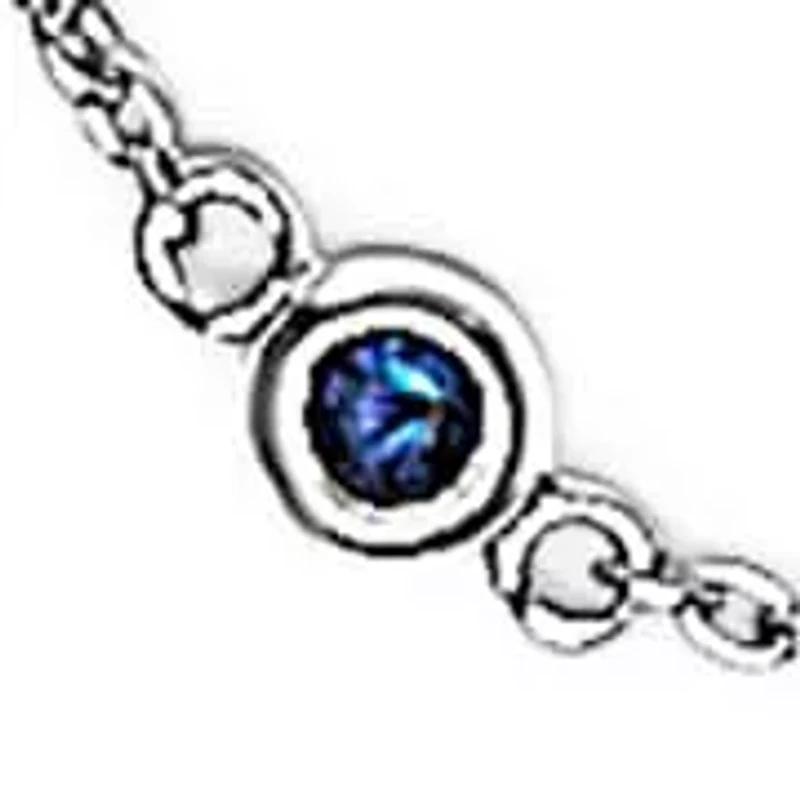 14K White Gold Alternating Blue Sapphire and White Diamond Bezel Station Chain Bracelet