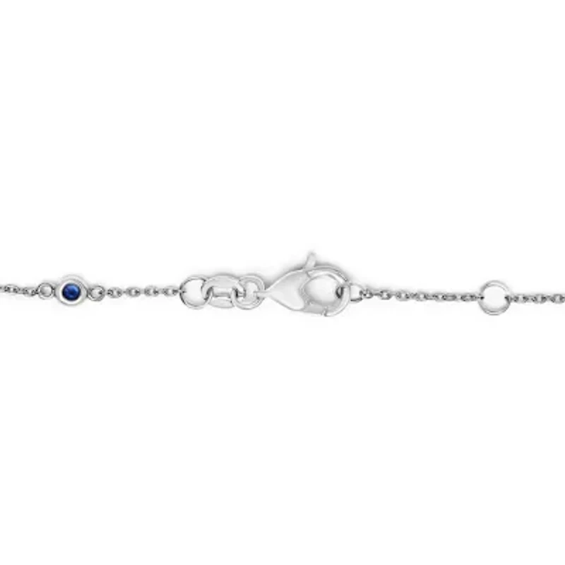 14K White Gold Alternating Blue Sapphire and White Diamond Bezel Station Chain Bracelet