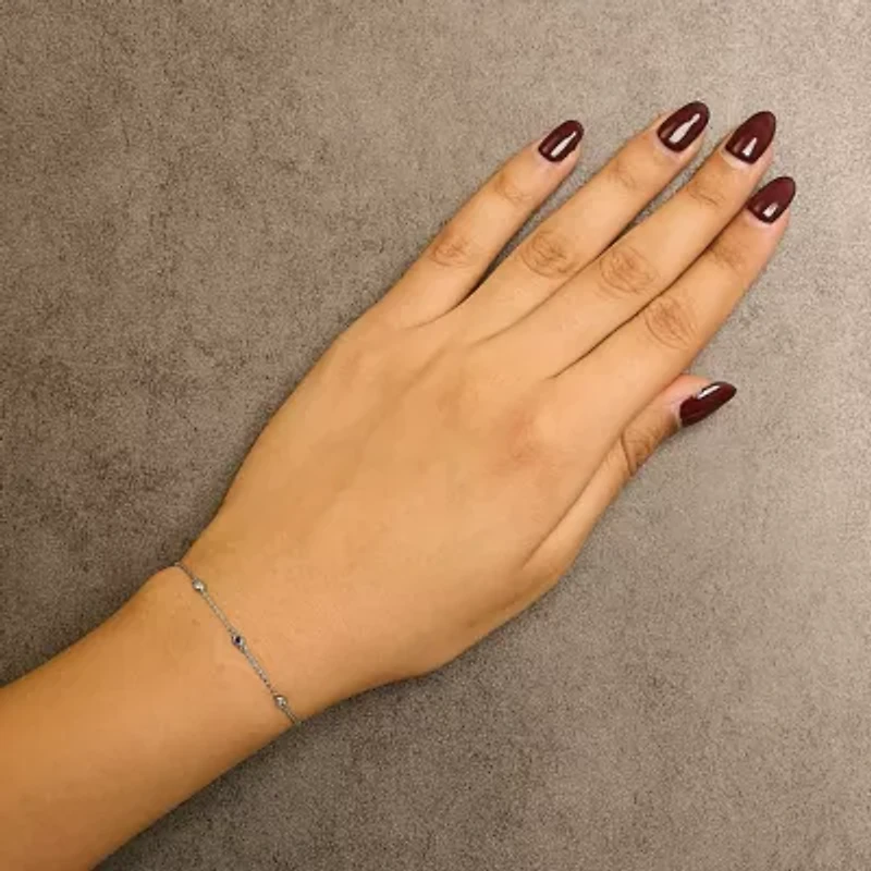 14K White Gold Alternating Blue Sapphire and White Diamond Bezel Station Chain Bracelet