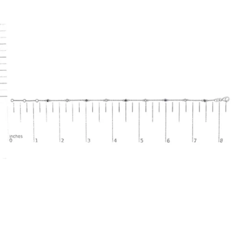 14K White Gold Alternating Blue Sapphire and White Diamond Bezel Station Chain Bracelet