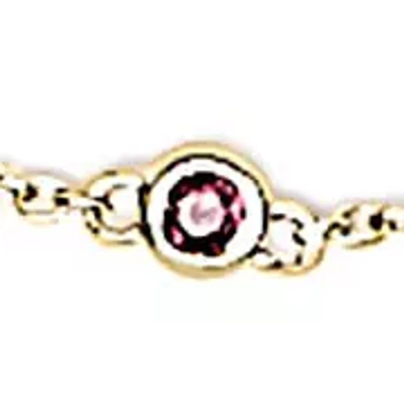 14K Yellow Gold Alternating Red Ruby and White Diamond Bezel Station Chain Bracelet