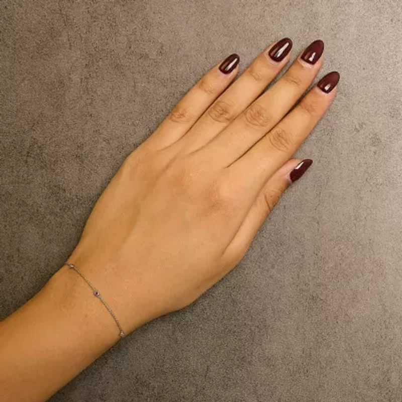 14K Yellow Gold Alternating Red Ruby and White Diamond Bezel Station Chain Bracelet