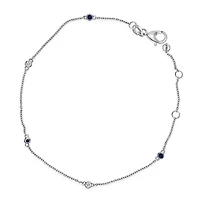 14K White Gold Alternating Blue Sapphire and Diamond Bezel Station Chain Bracelet