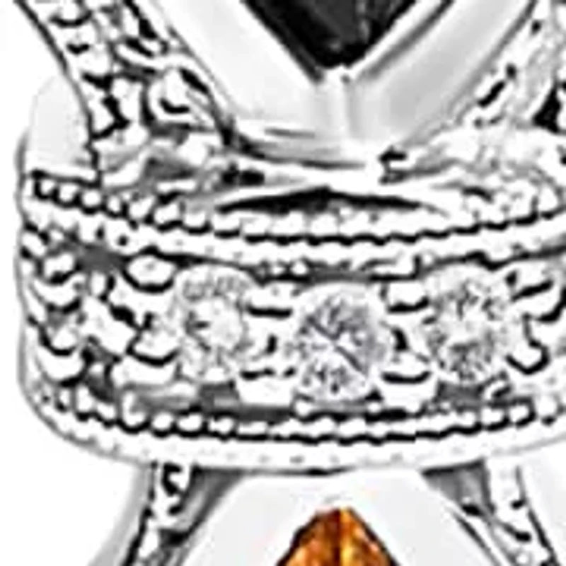 .925 Sterling Silver Marquise Black Onyx, Orange Citrine, and Diamond Accent Lariat