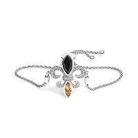 .925 Sterling Silver Marquise Black Onyx, Orange Citrine, and Diamond Accent Lariat