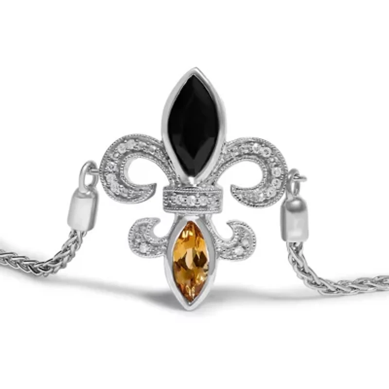 .925 Sterling Silver Marquise Black Onyx, Orange Citrine, and Diamond Accent Lariat