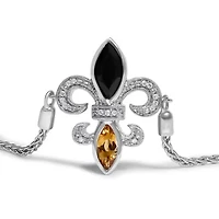 .925 Sterling Silver Marquise Black Onyx, Orange Citrine, and Diamond Accent Lariat