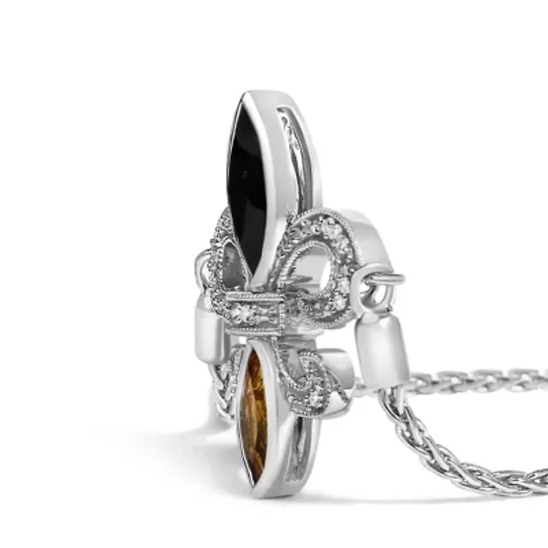 .925 Sterling Silver Marquise Black Onyx, Orange Citrine, and Diamond Accent Lariat