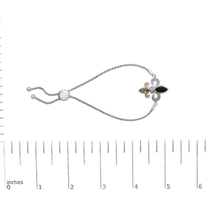 .925 Sterling Silver Marquise Black Onyx, Orange Citrine, and Diamond Accent Lariat