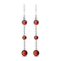 .925 Sterling Silver Graduating Bezel Set Red Garnet Dangle Earring