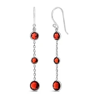.925 Sterling Silver Graduating Bezel Set Red Garnet Dangle Earring