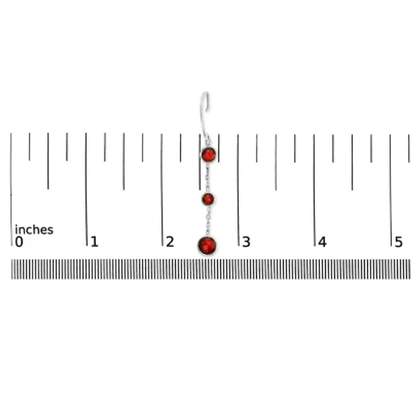 .925 Sterling Silver Graduating Bezel Set Red Garnet Dangle Earring