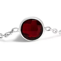 .925 Sterling Silver Checkerboard Cut Red Garnet Bezel Station Necklace - 22" Inches