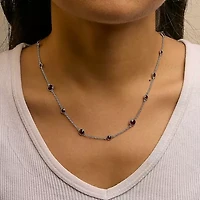 .925 Sterling Silver Checkerboard Cut Red Garnet Bezel Station Necklace - 22" Inches