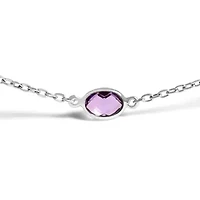 Silver Checkerboard Cut Purple Amethyst Bezel Station Necklace - 22" Inches